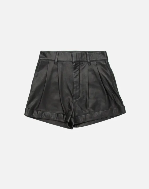 80s Leather Pleated Short - Black made by Re/Done