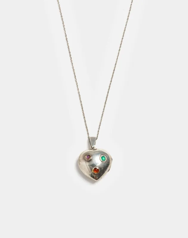 40s Sterling Heart with Glass Cabochons Necklace sold by Re/Done