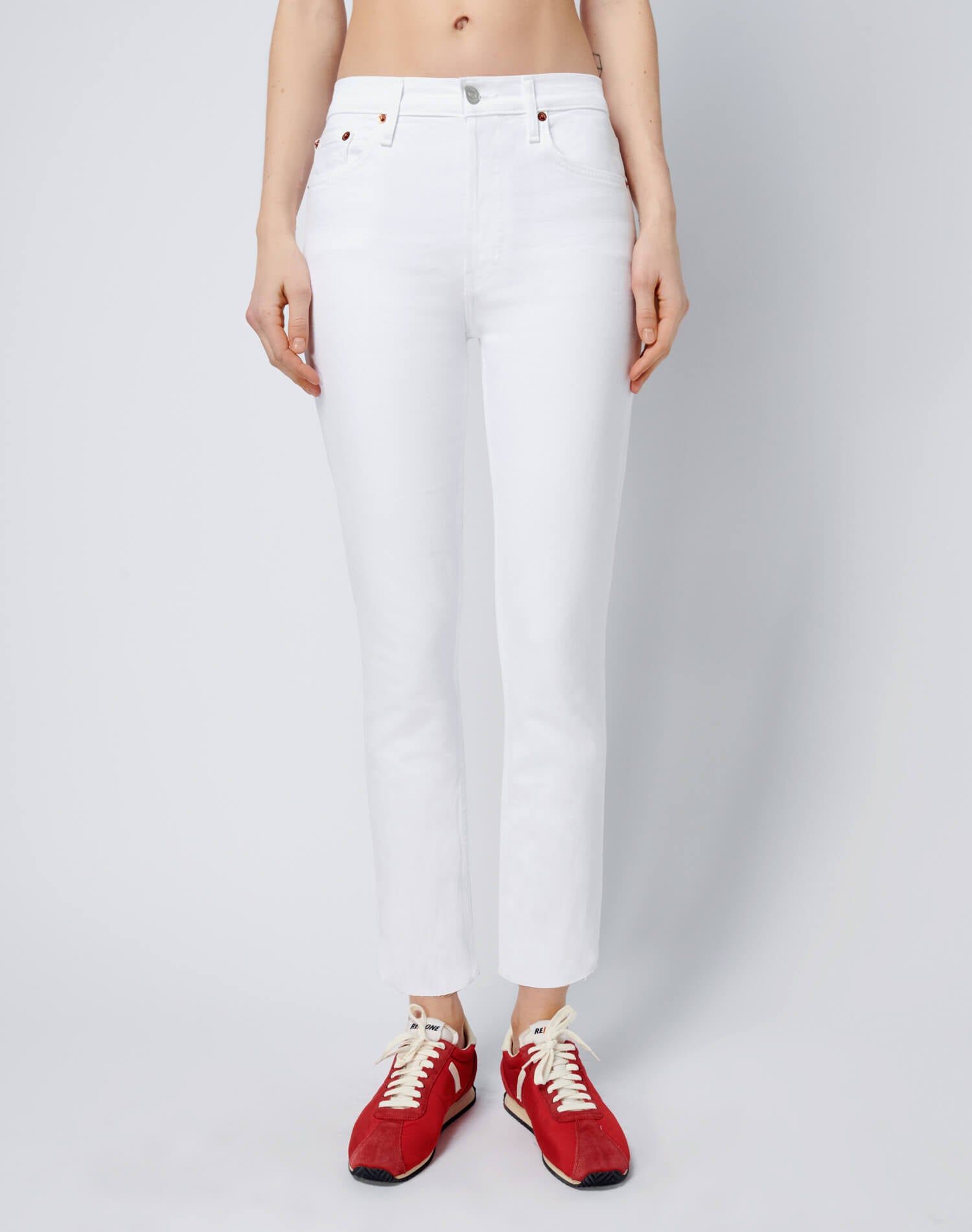 Comfort Stretch High Rise Ankle Crop - White sold by Re/Done