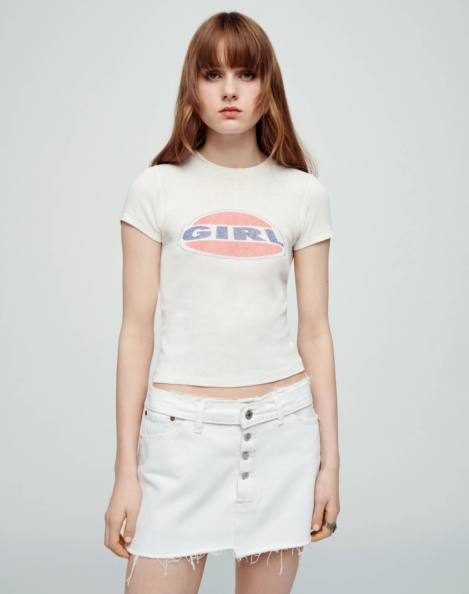 90s Baby Tee "Girl" - Vintage White sold by Re/Done