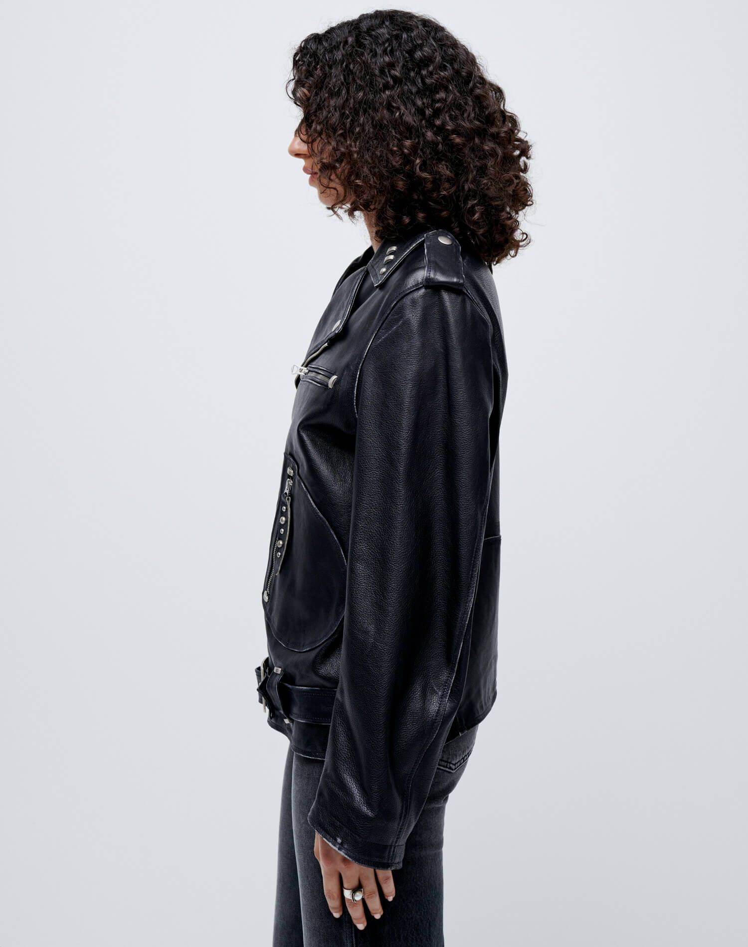 Oversized Moto Jacket - Black Leather sold by Re/Done product image thumbnail 4