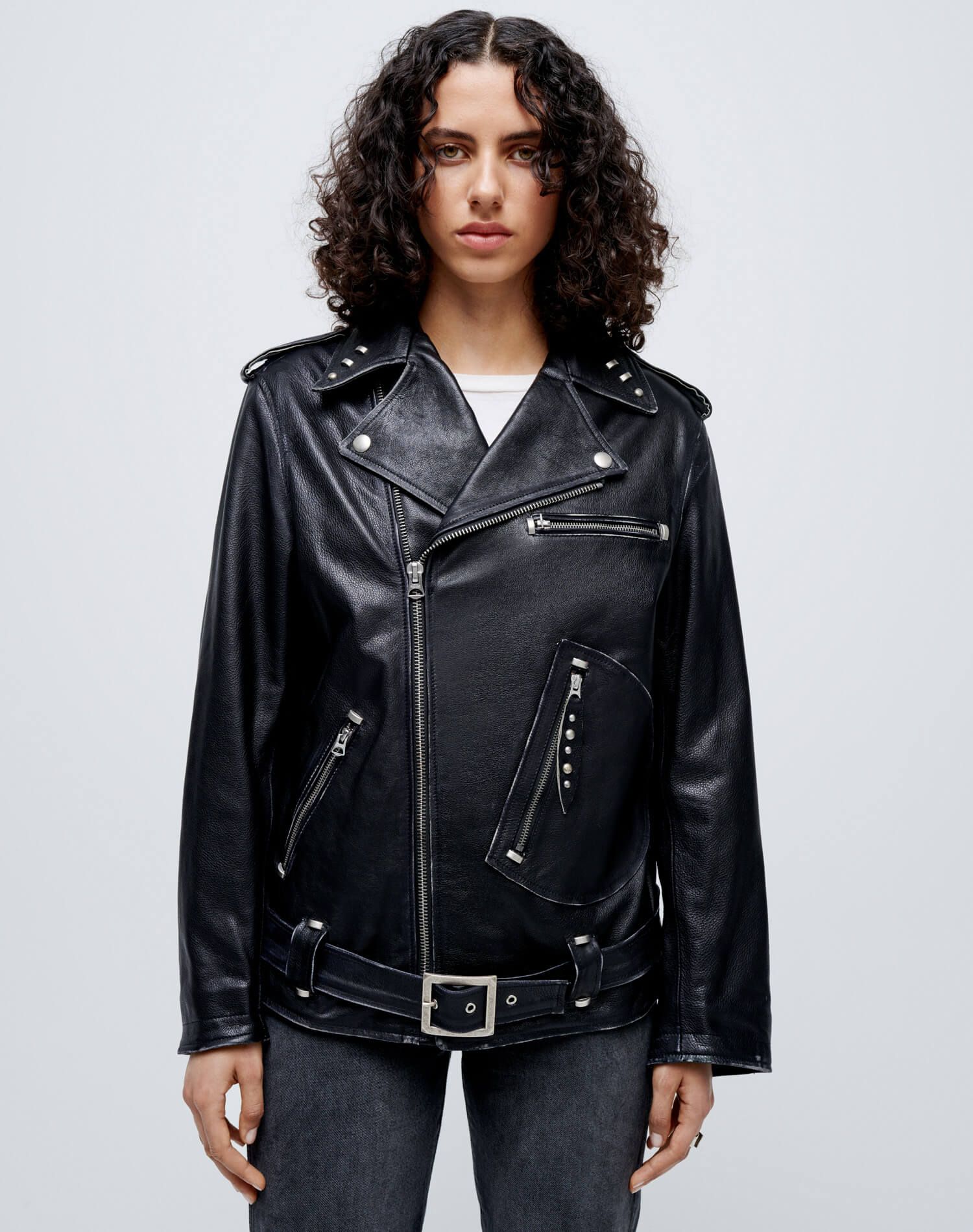 Oversized Moto Jacket - Black Leather sold by Re/Done