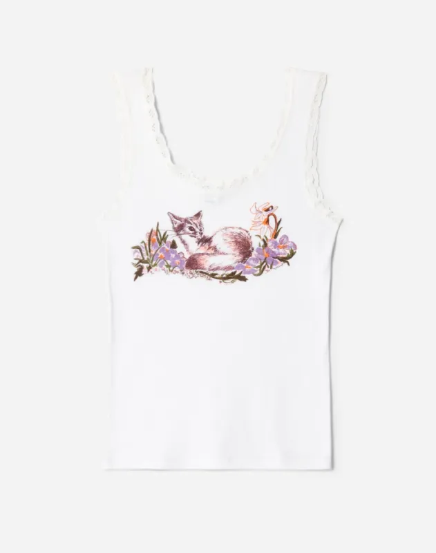 80s Lace Trim Fox Baby Tank made by Re/Done