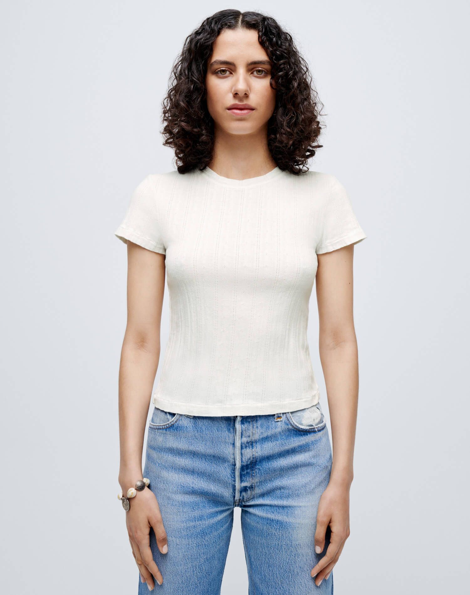 Pointelle Baby Tee - Vintage White sold by Re/Done product image thumbnail 2