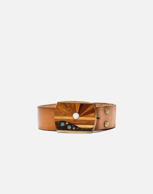 70s Inlaid Buckle Pot Leaf Stamped Belt sold by Re/Done
