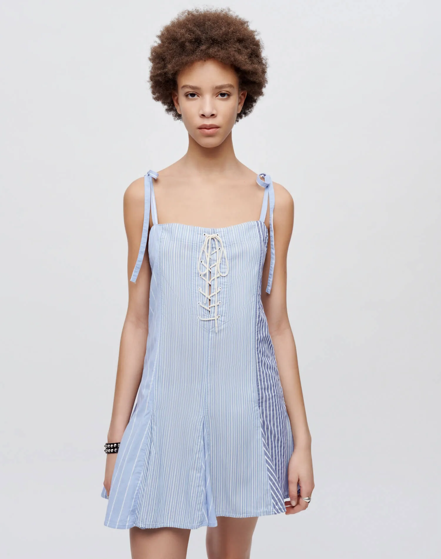Flounce Dress - Banker Stripe Multi sold by Re/Done