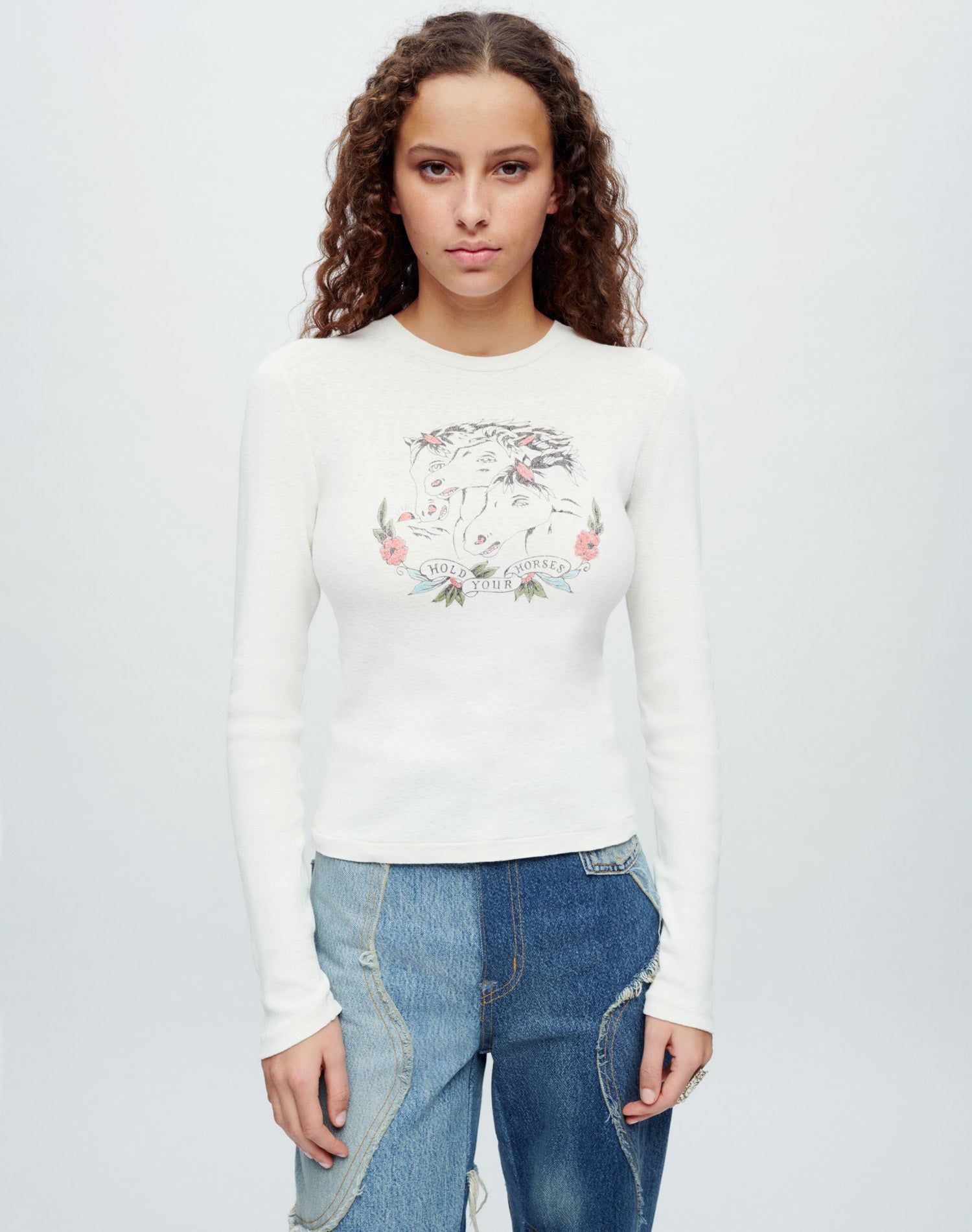 90s Baby Long Sleeve "Hold Your Horses" - Vintage White sold by Re/Done product image thumbnail 2