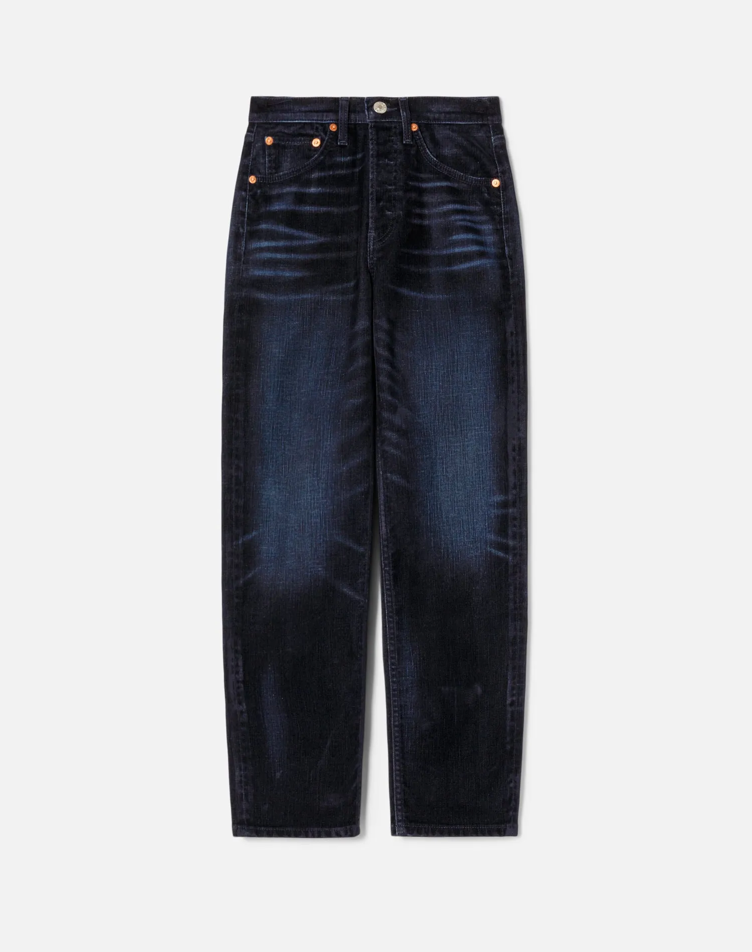 High Rise Stove Pipe - Distressed Navy Flocked sold by Re/Done