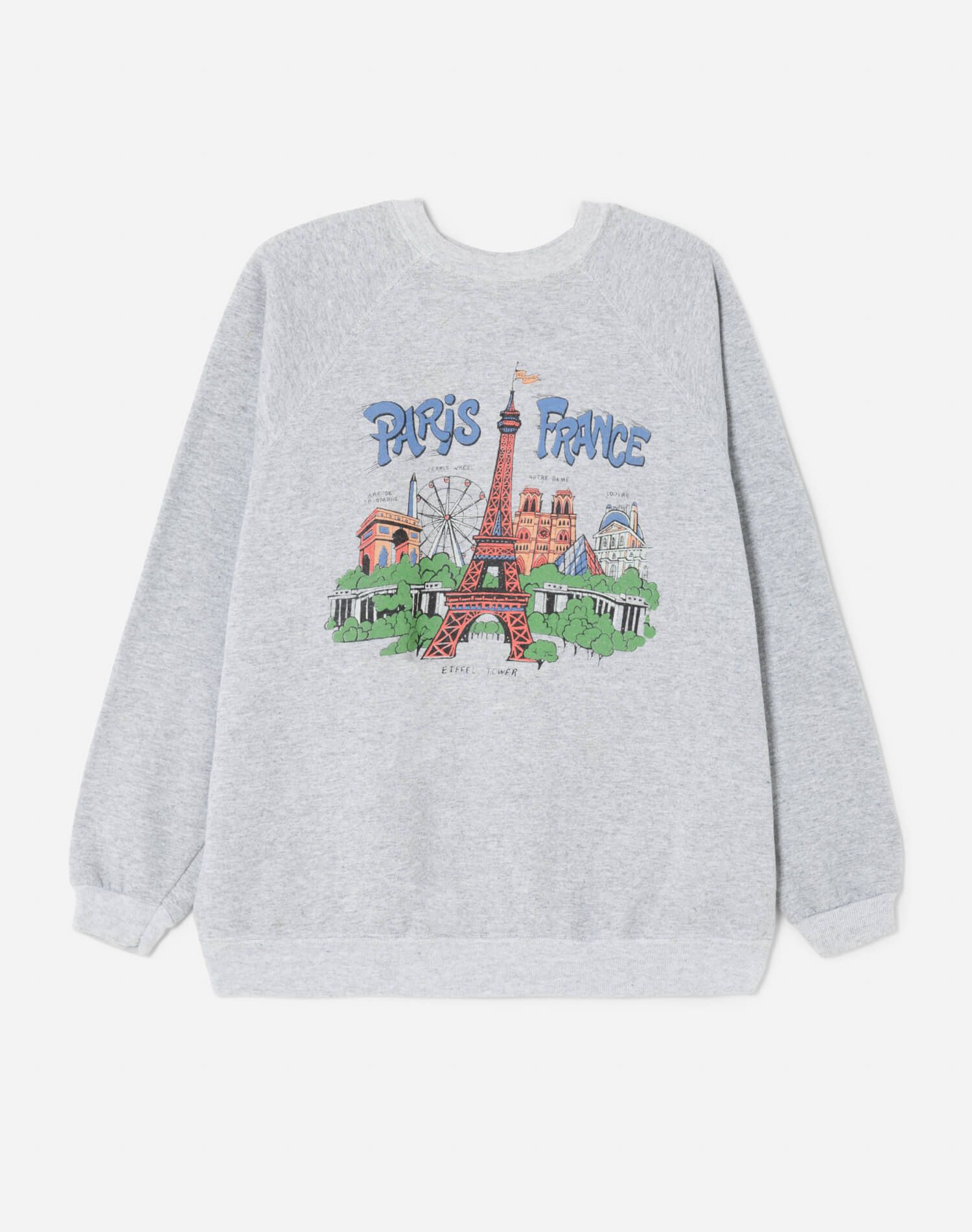Upcycled "Paris Postcard" Sweatshirt - Grey sold by Re/Done