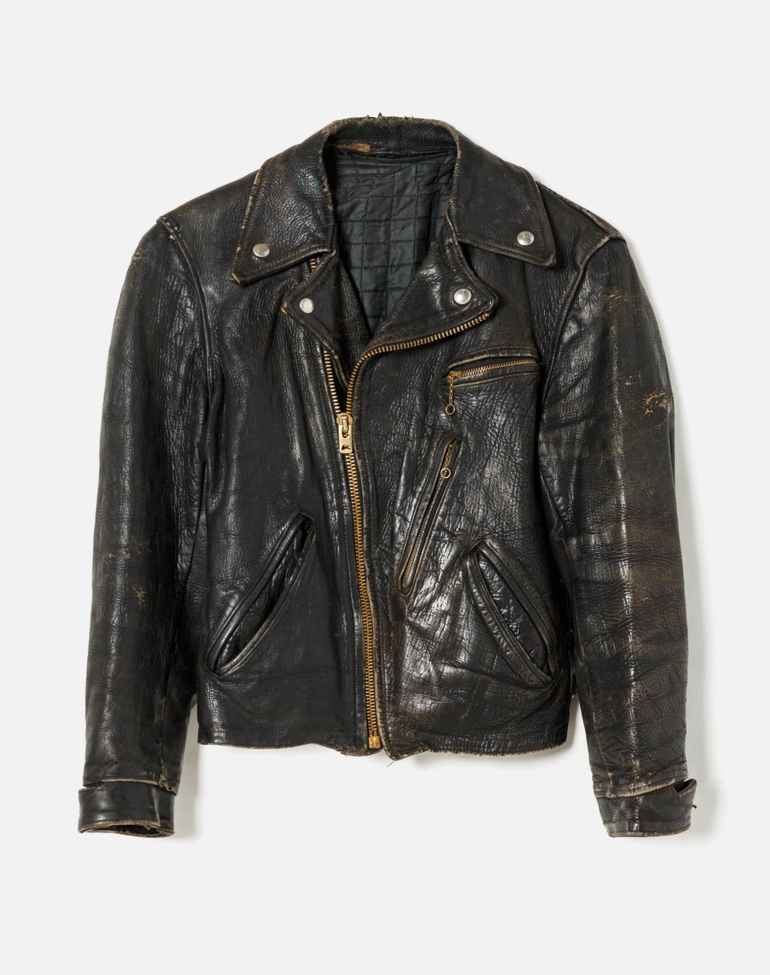 40s Distressed Leather Moto Jacket sold by Re/Done