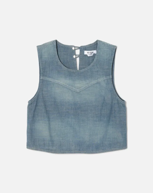 Sleeveless Chambray Shirt - Amore Indigo made by Re/Done
