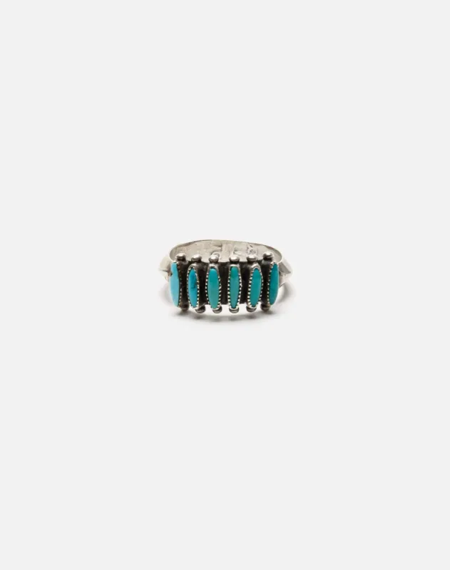 1950s Zuni Turquoise 6 Stone Petit Point Sterling Ring sold by Re/Done