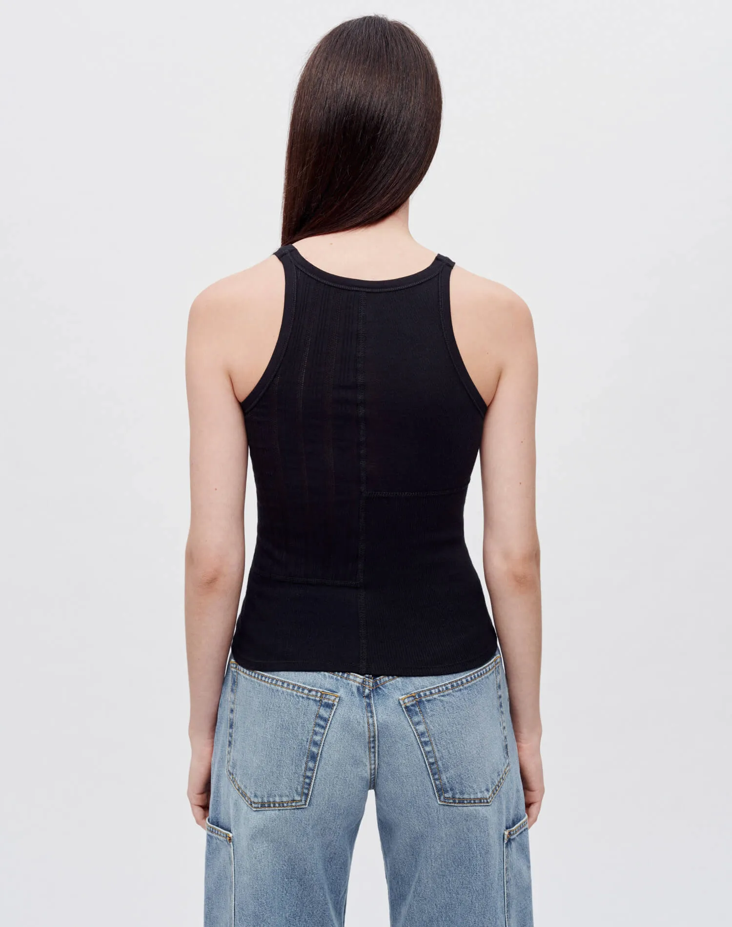 Mixed Media Ribbed Tank - Black Multi sold by Re/Done product image thumbnail 4