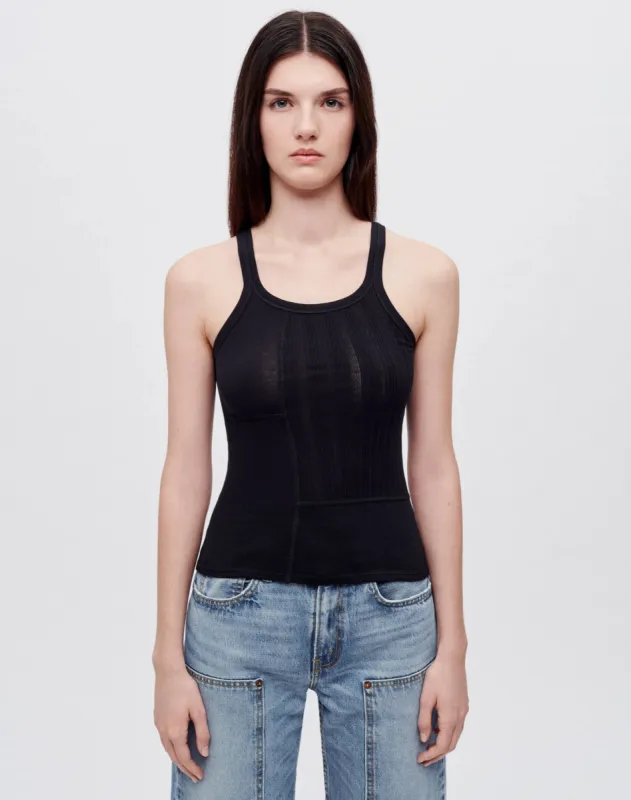 Mixed Media Ribbed Tank - Black Multi sold by Re/Done