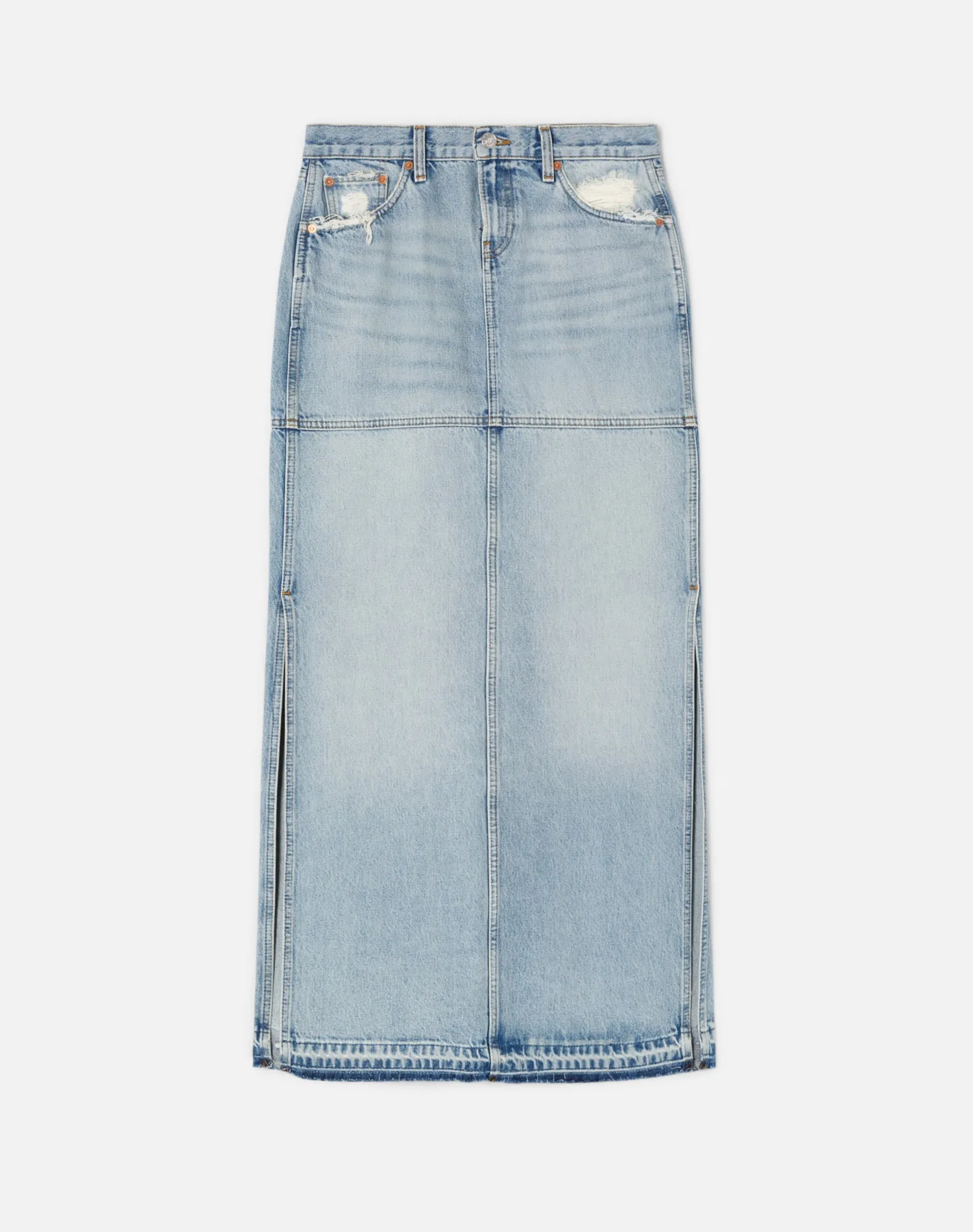 Mid Rise Split Skirt - Ripped Tide sold by Re/Done