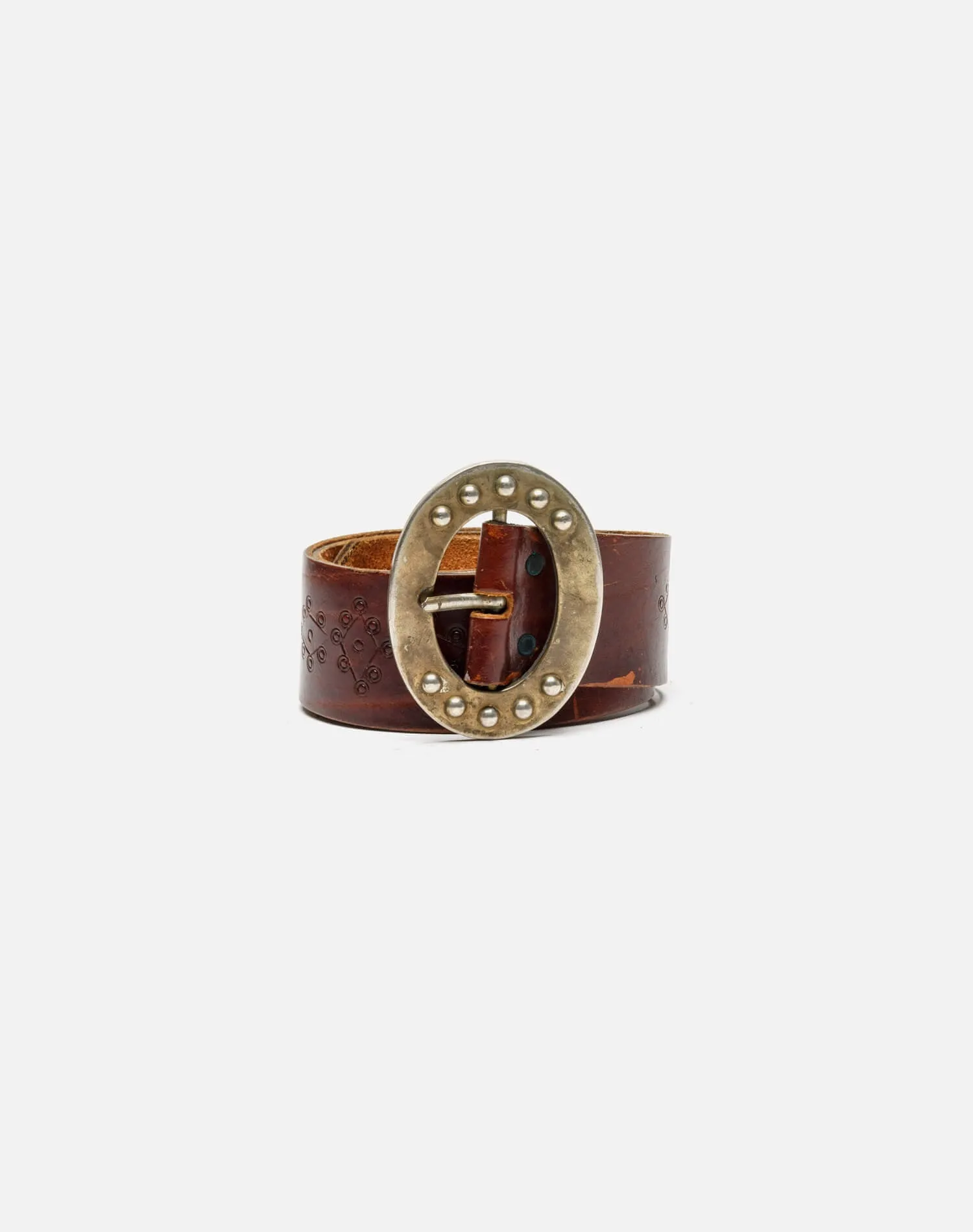 70s Brass Buckle on Embossed Belt sold by Re/Done