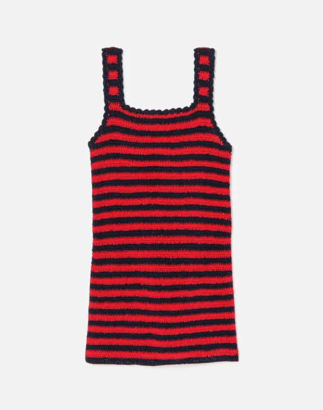 70s Crochet Dress - Red Navy Multi sold by Re/Done