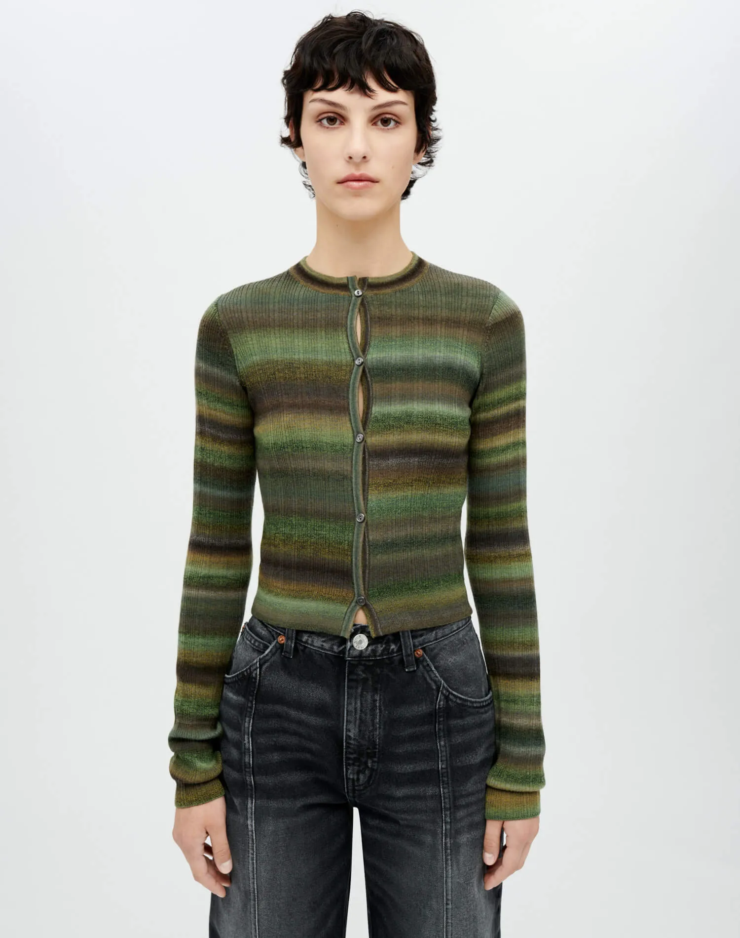 Button Front Cardigan - Green Space Dye sold by Re/Done