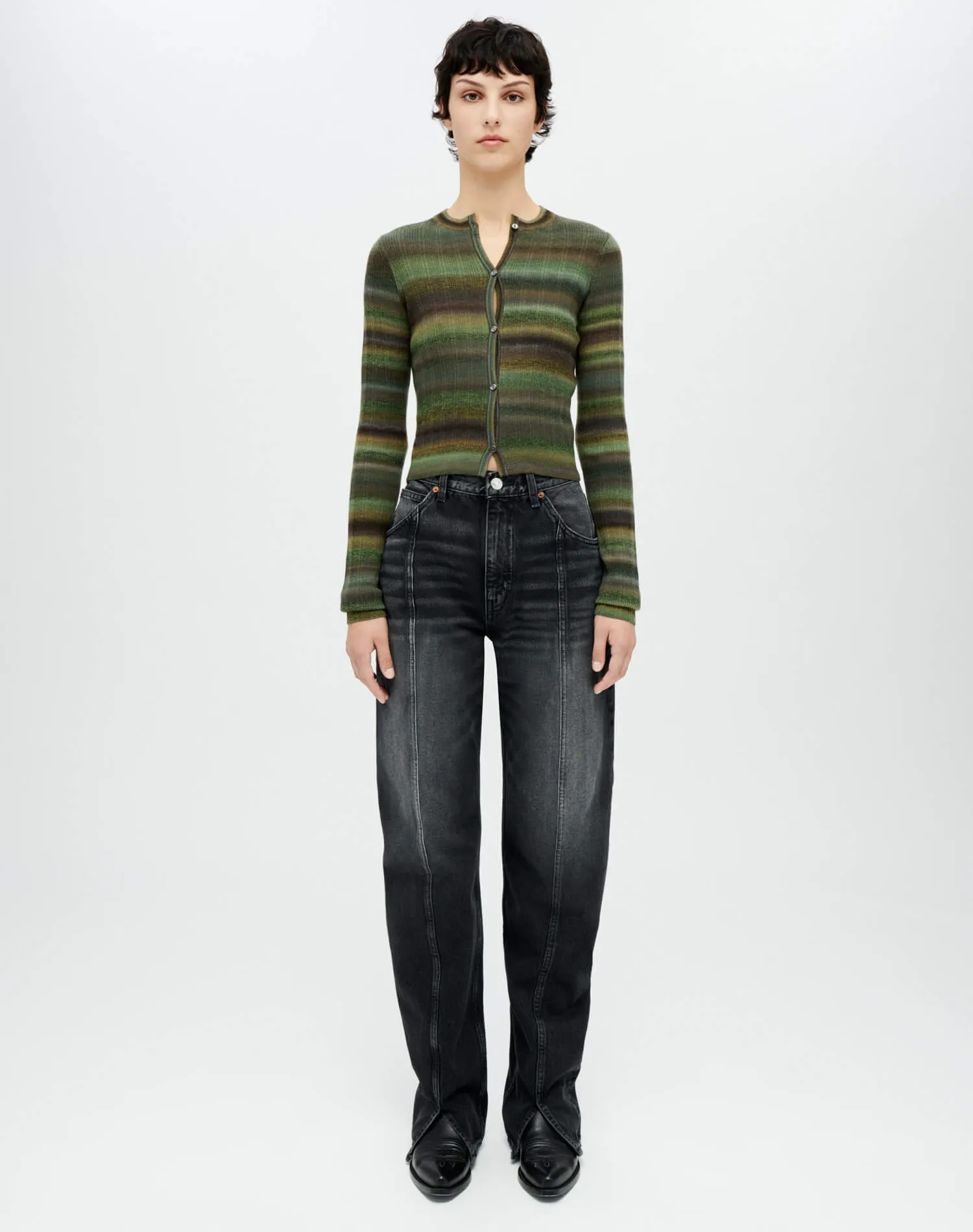 Button Front Cardigan - Green Space Dye sold by Re/Done product image thumbnail 2