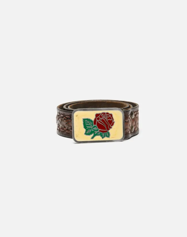 70s Painted Rose Buckle on Braid Detail Belt sold by Re/Done