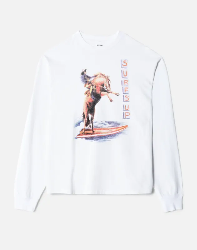 Long Sleeve Boyfriend "Surfs Up" Tee - Optic White sold by Re/Done