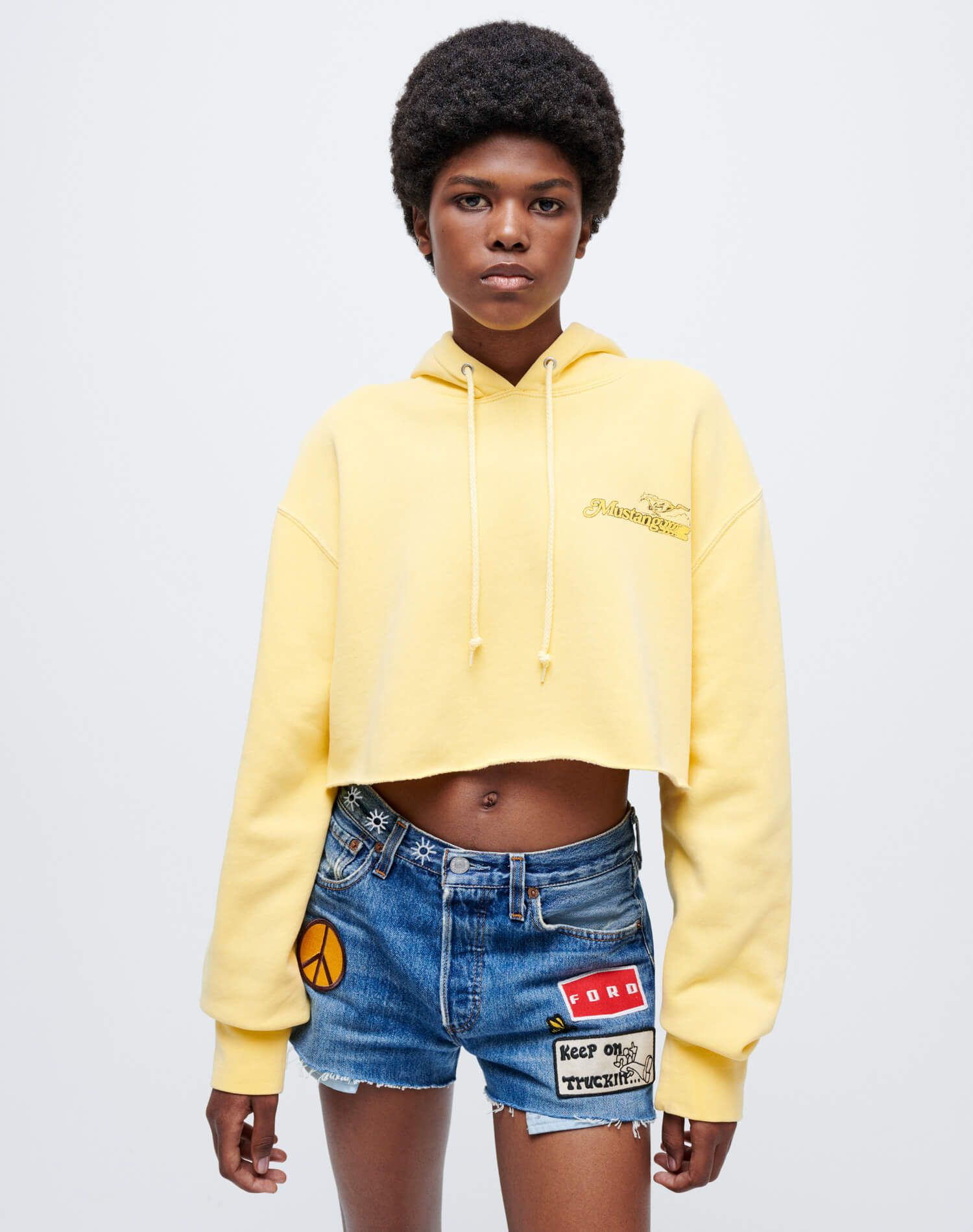Upcycled Cropped Hoodie - Yellow sold by Re/Done product image thumbnail 3