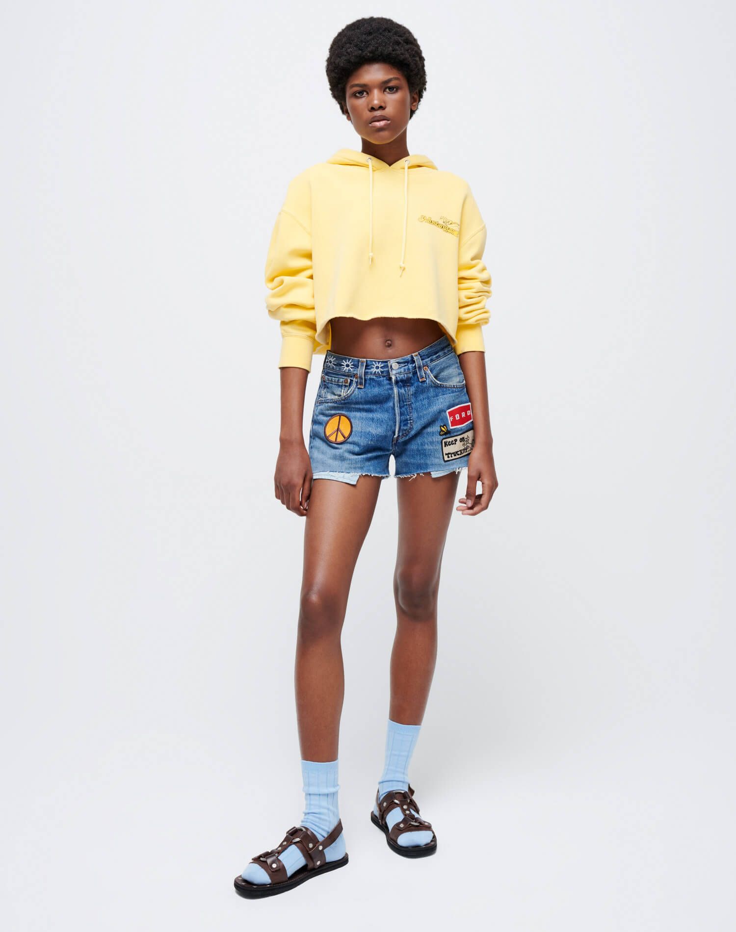 Upcycled Cropped Hoodie - Yellow sold by Re/Done product image thumbnail 4