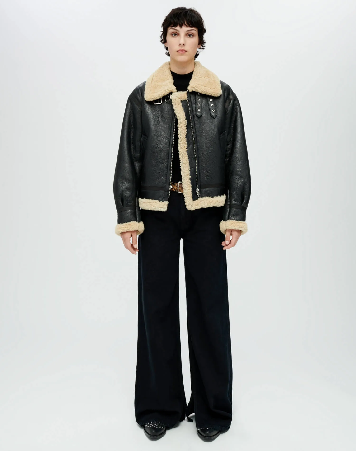 Suede Shearling Aviator Jacket - Black Leather sold by Re/Done product image thumbnail 2