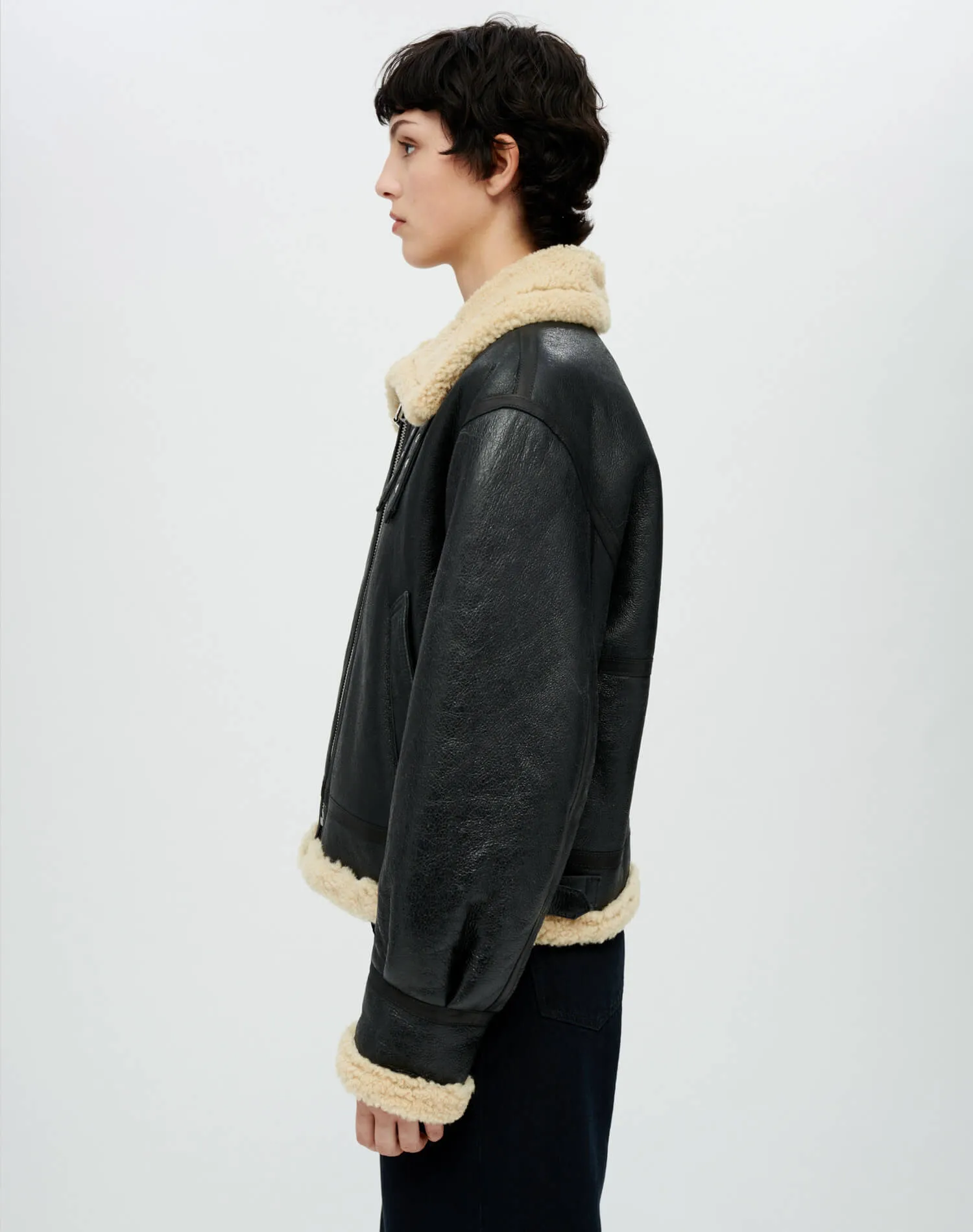Suede Shearling Aviator Jacket - Black Leather sold by Re/Done product image thumbnail 5