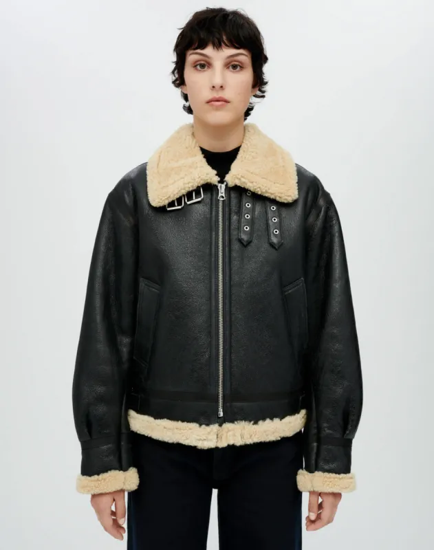 Suede Shearling Aviator Jacket - Black Leather sold by Re/Done
