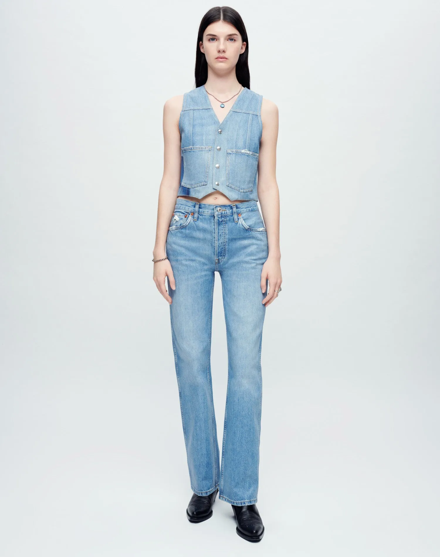 Coated Denim Vest - Worn Blue with Foil sold by Re/Done product image thumbnail 2