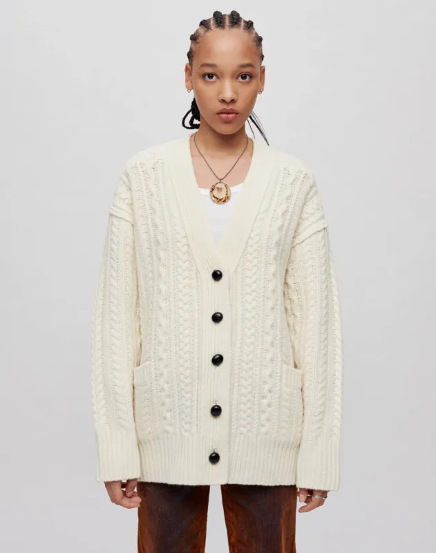 Oversized Cable Knit Cardigan - Ivory sold by Re/Done