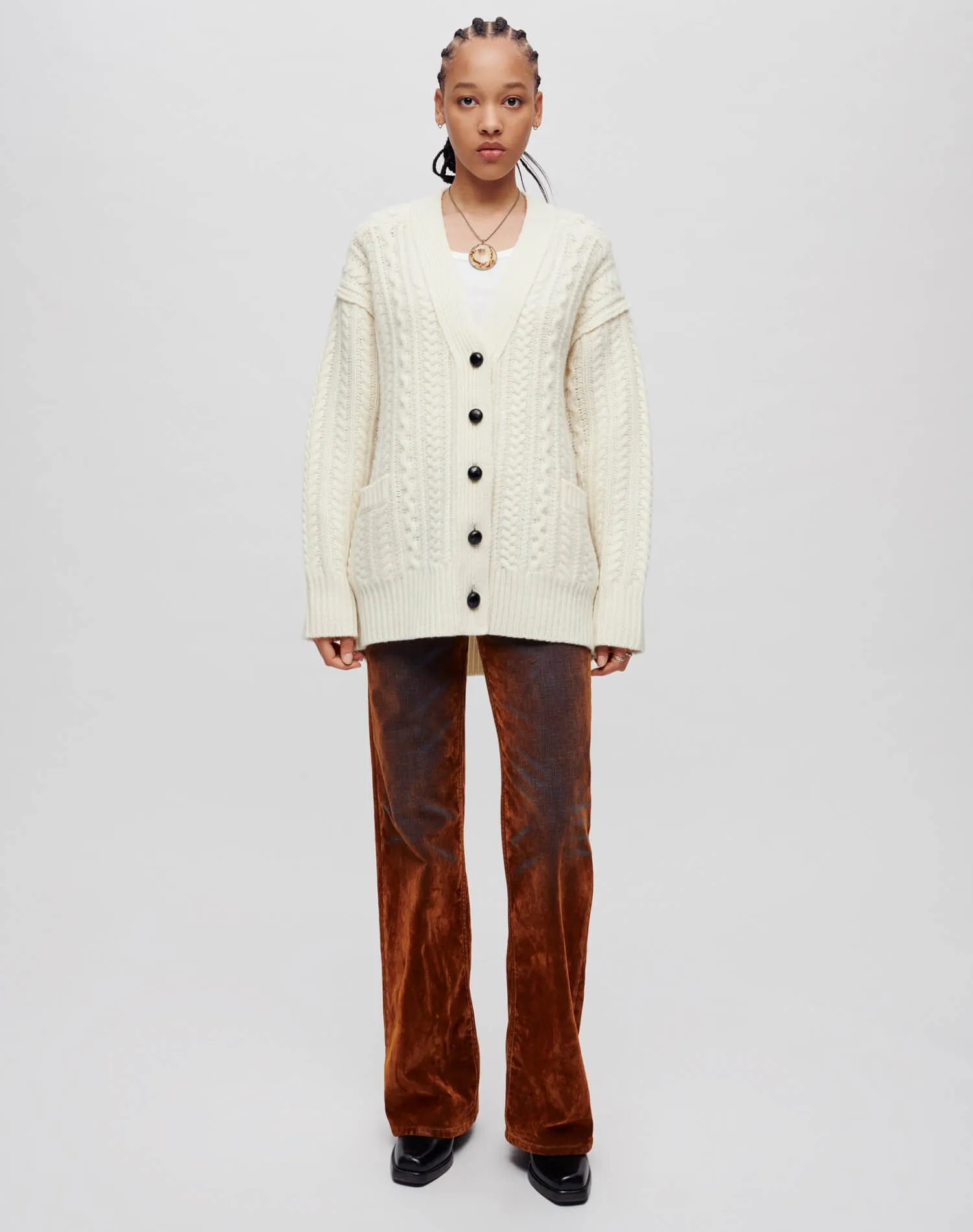 Oversized Cable Knit Cardigan - Ivory sold by Re/Done product image thumbnail 2