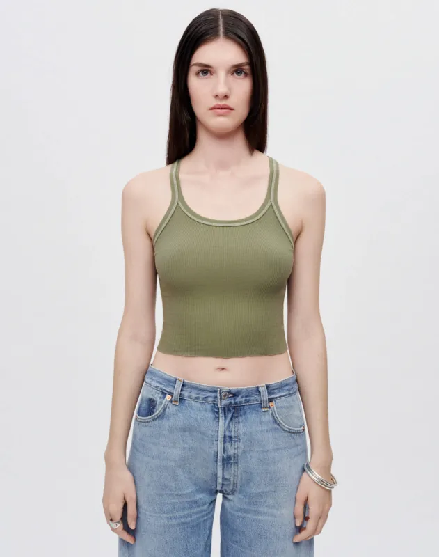 Hanes Cropped Ribbed Tank - Bayleaf with Ivory Stitches sold by Re/Done