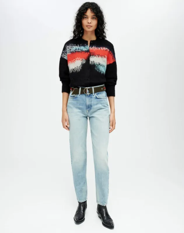 Intarsia Crew Cardigan - Black Multi sold by Re/Done