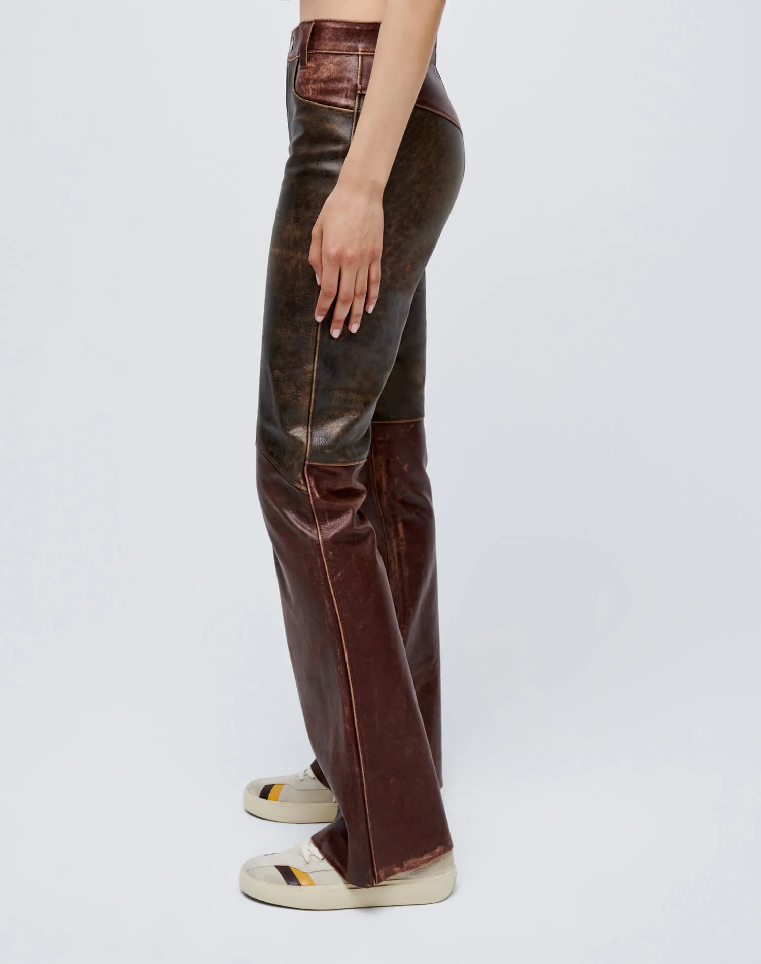 2 Tone Leather Pants - Black & Brown sold by Re/Done product image thumbnail 5