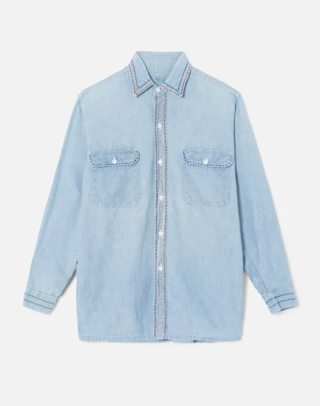 70s Embroidered Denim Button Up in Size Medium made by Re/Done