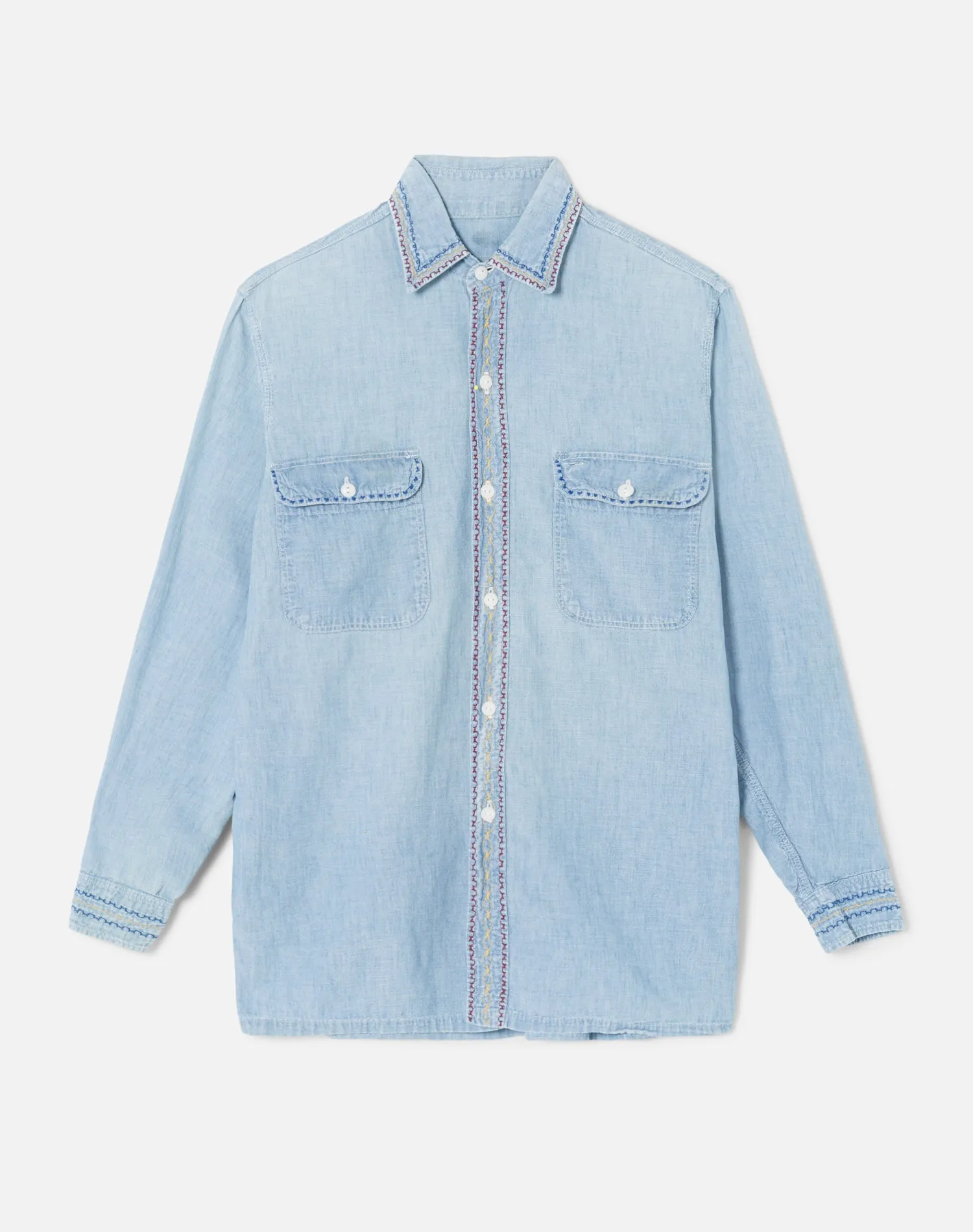 70s Embroidered Denim Button Up in Size Medium sold by Re/Done