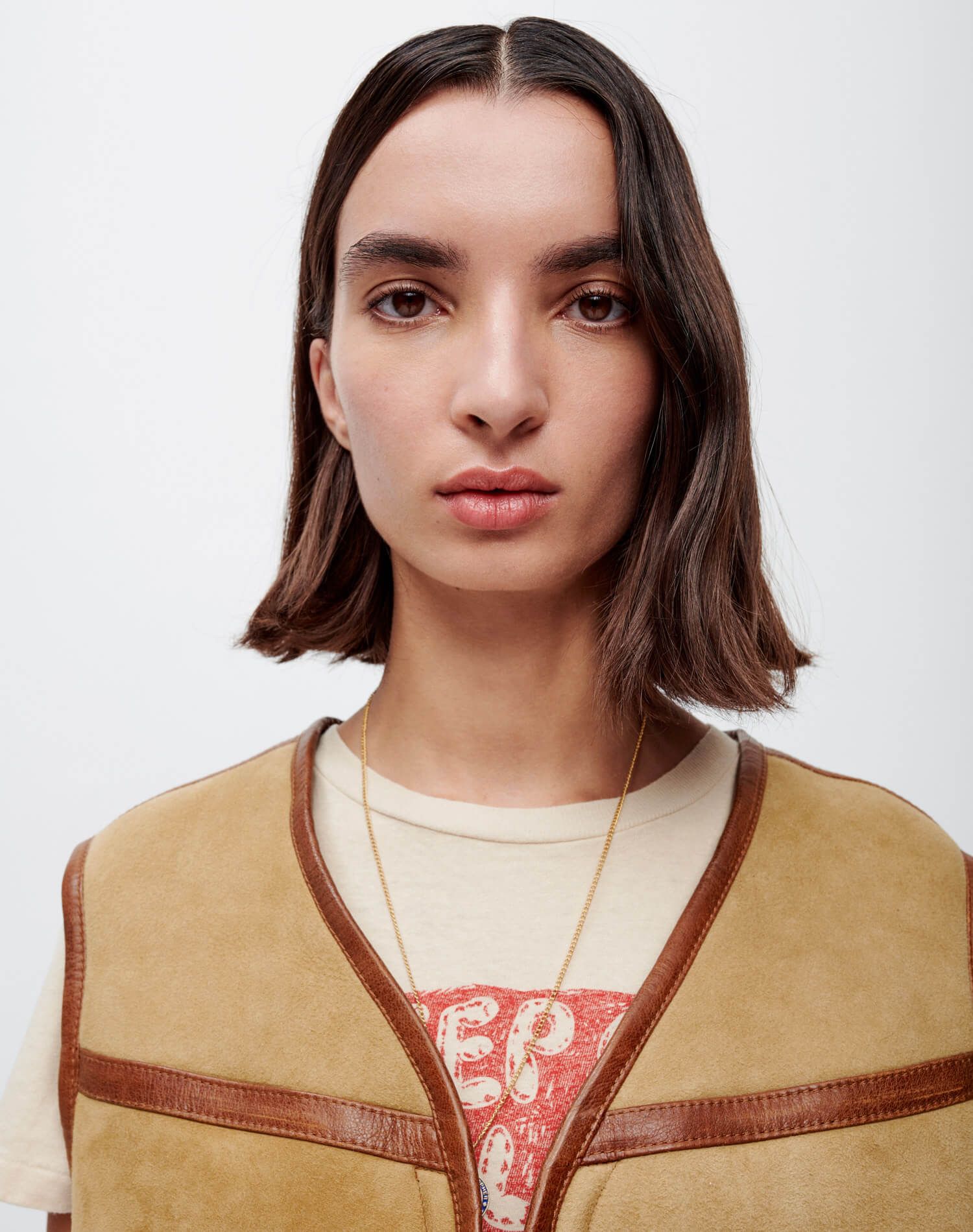 Suede Shearling V Neck Vest - Brown sold by Re/Done product image thumbnail 3