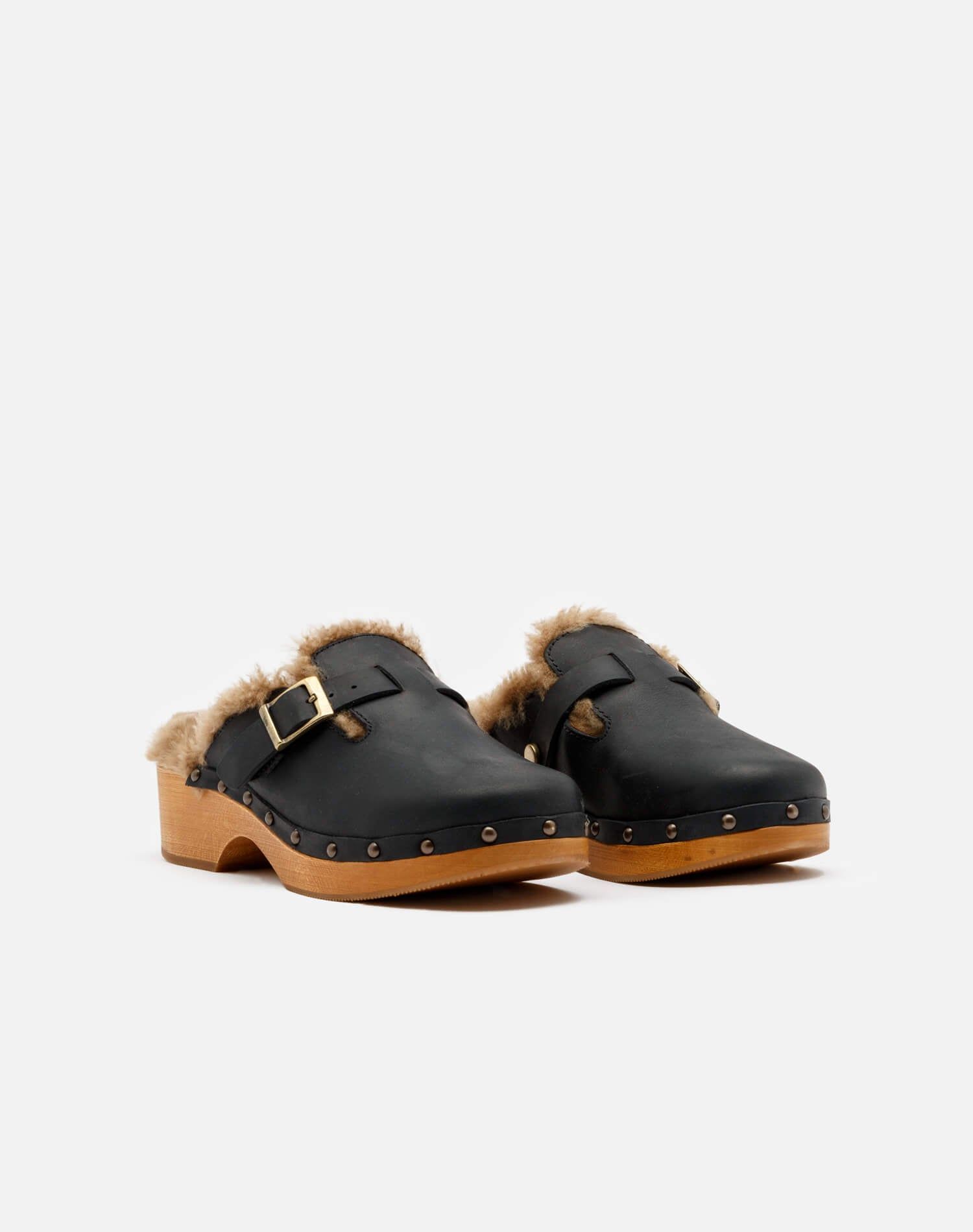 70s Shearling Clog - Black Leather and Shearling sold by Re/Done product image thumbnail 2