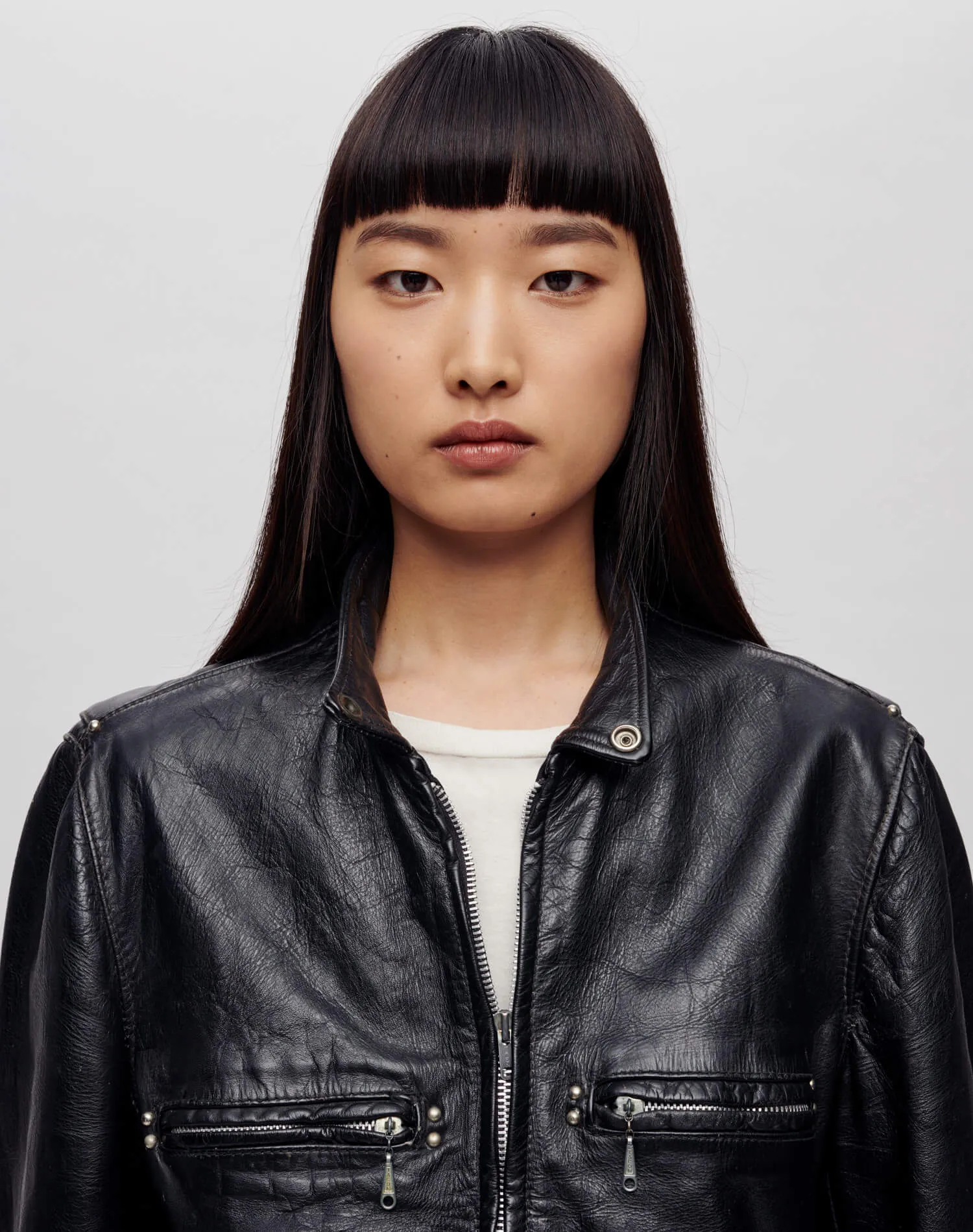 Upcycled Leather Cafe Racer Jacket - Black Merlot sold by Re/Done product image thumbnail 3