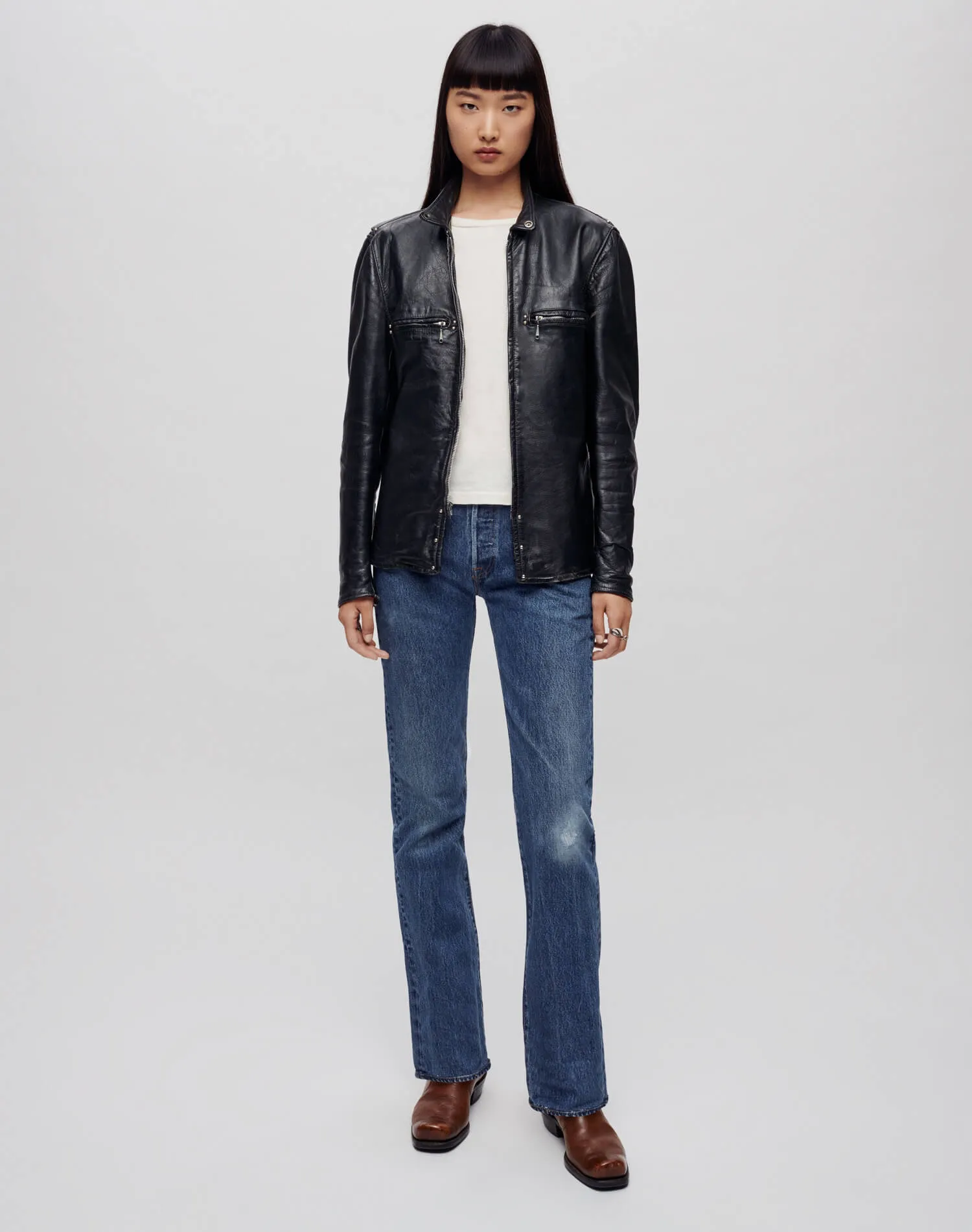 Upcycled Leather Cafe Racer Jacket - Black Merlot sold by Re/Done product image thumbnail 2