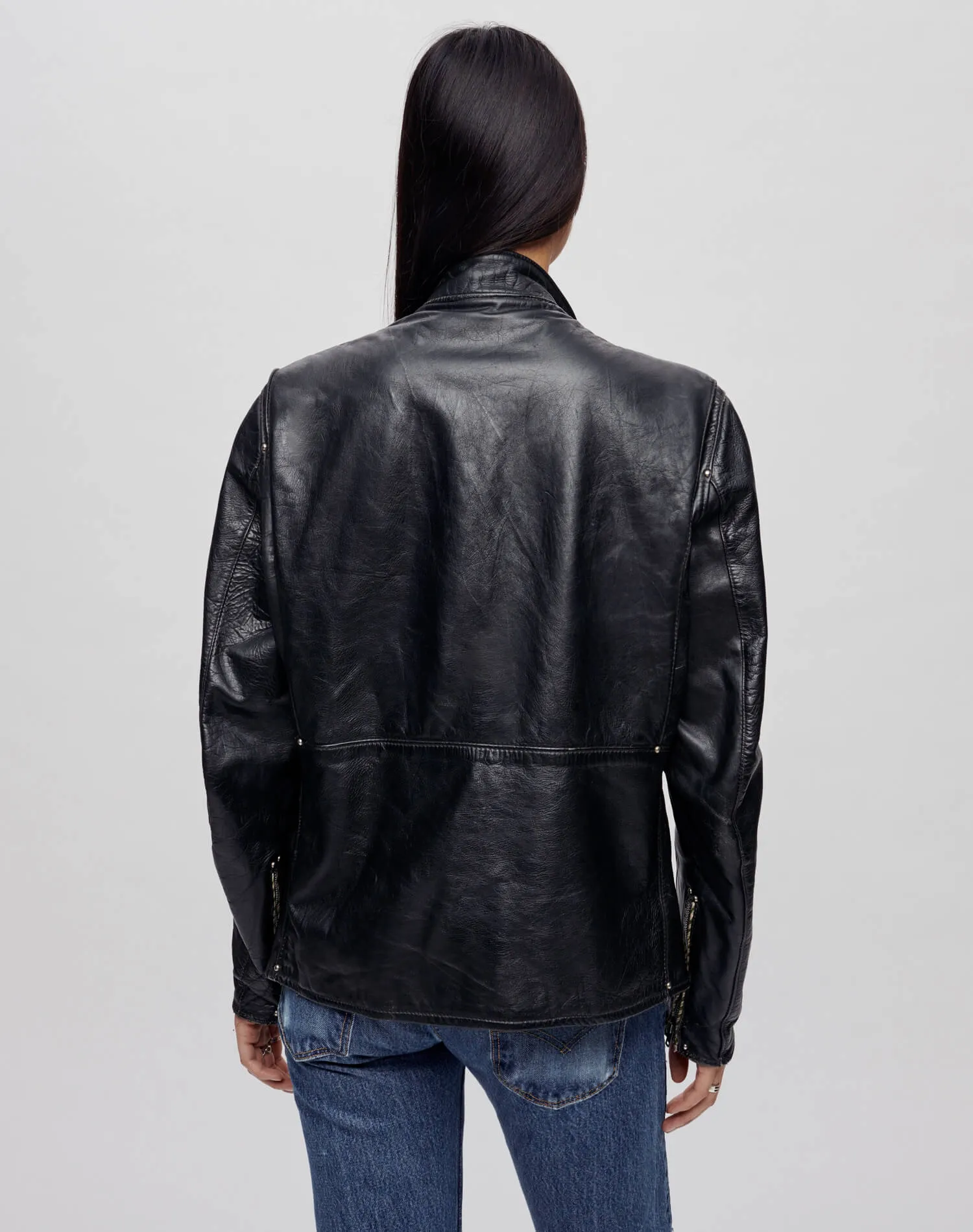 Upcycled Leather Cafe Racer Jacket - Black Merlot sold by Re/Done product image thumbnail 5
