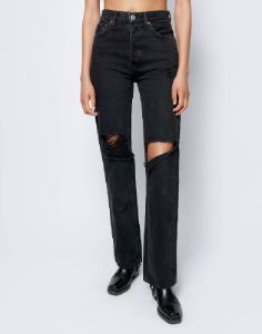 High Rise Loose Long - Washed Black with Rips sold by Re/Done