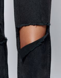 High Rise Loose Long - Washed Black with Rips sold by Re/Done