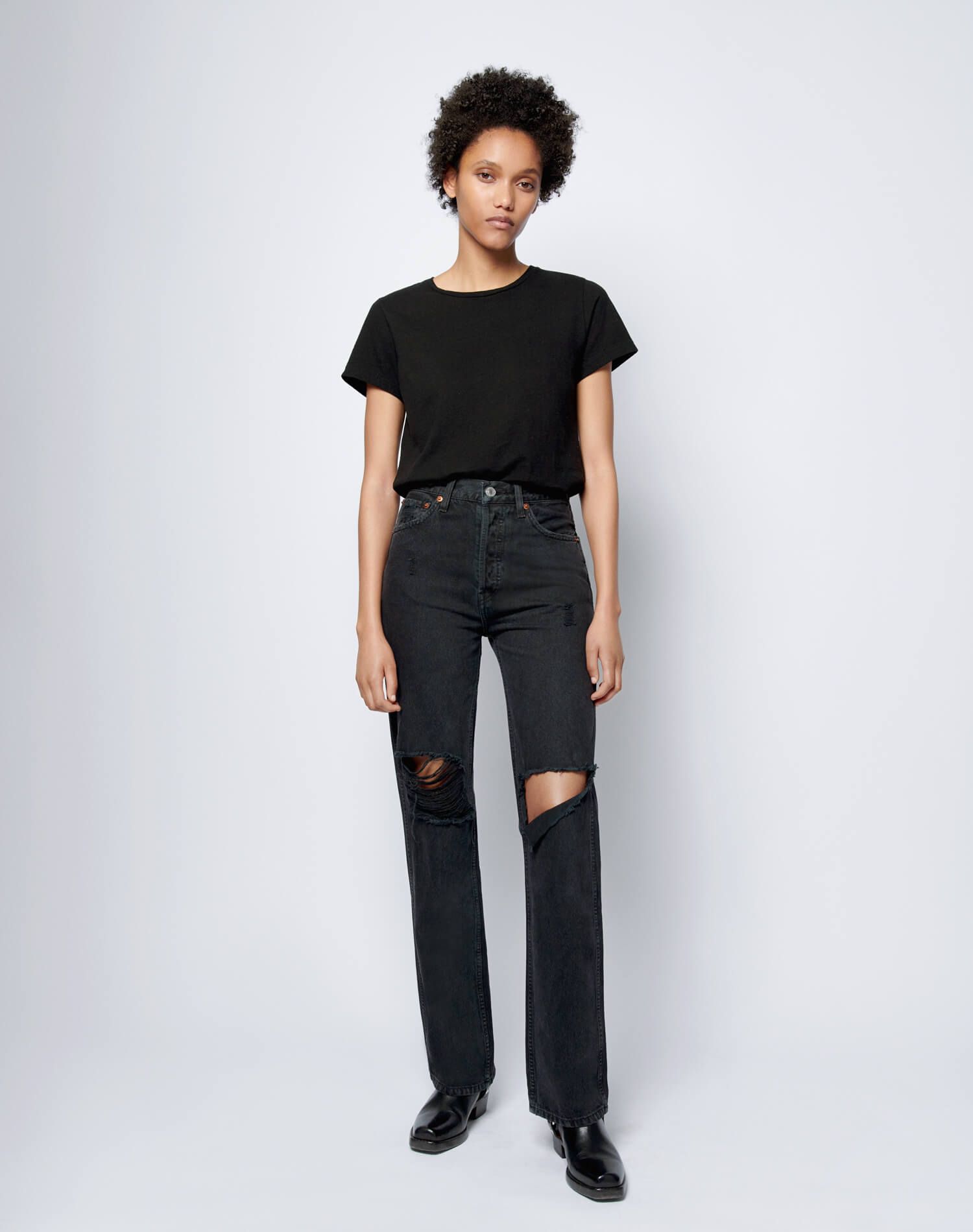 High Rise Loose Long - Washed Black with Rips sold by Re/Done product image thumbnail 4