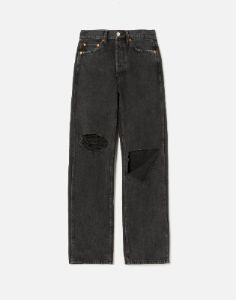 High Rise Loose Long - Washed Black with Rips sold by Re/Done