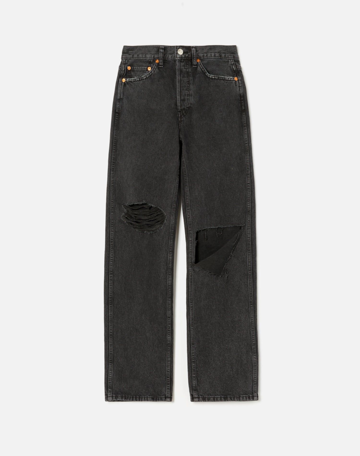 High Rise Loose Long - Washed Black with Rips sold by Re/Done