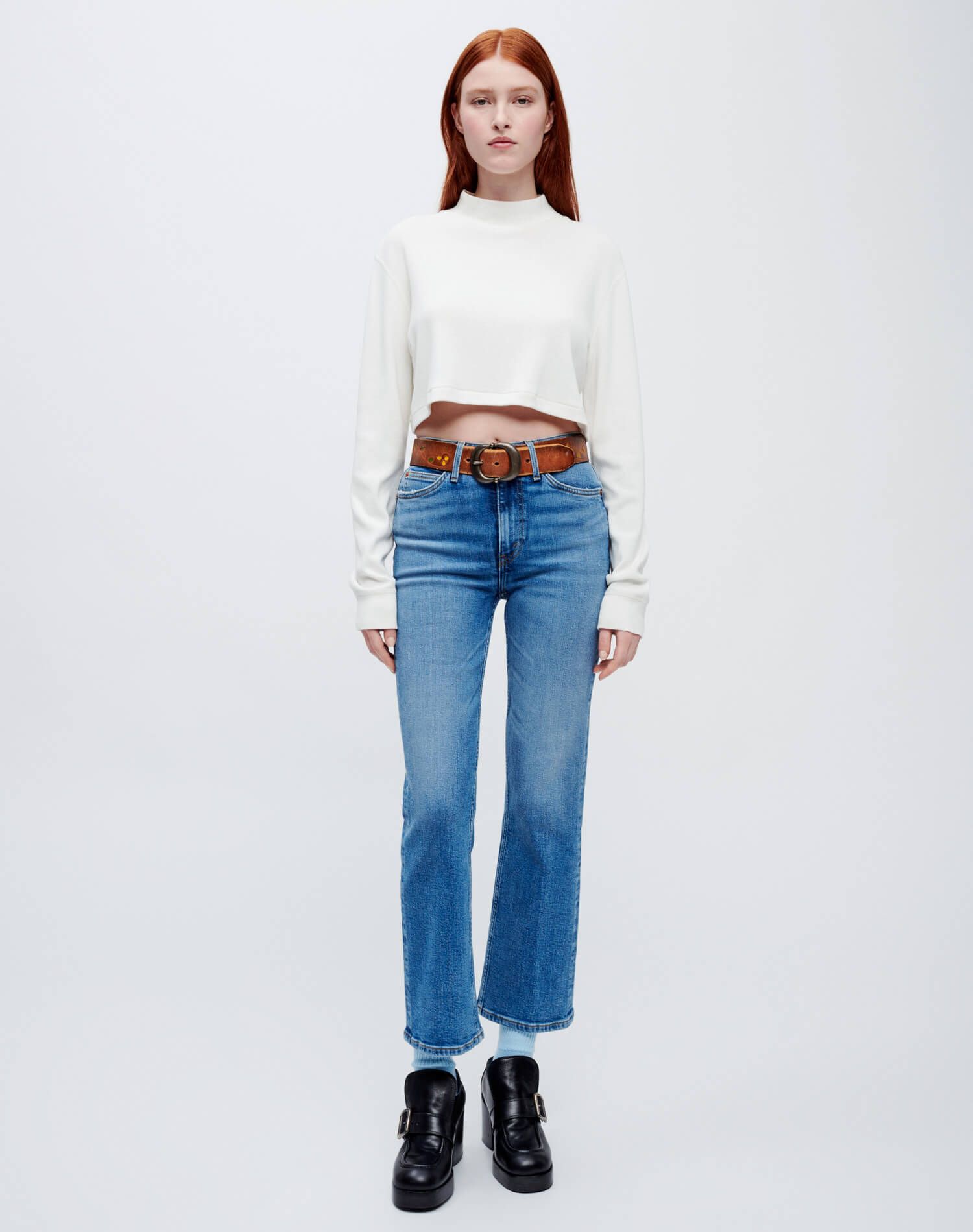 Cropped Mock Neck Long Sleeve - Vintage White sold by Re/Done product image thumbnail 2