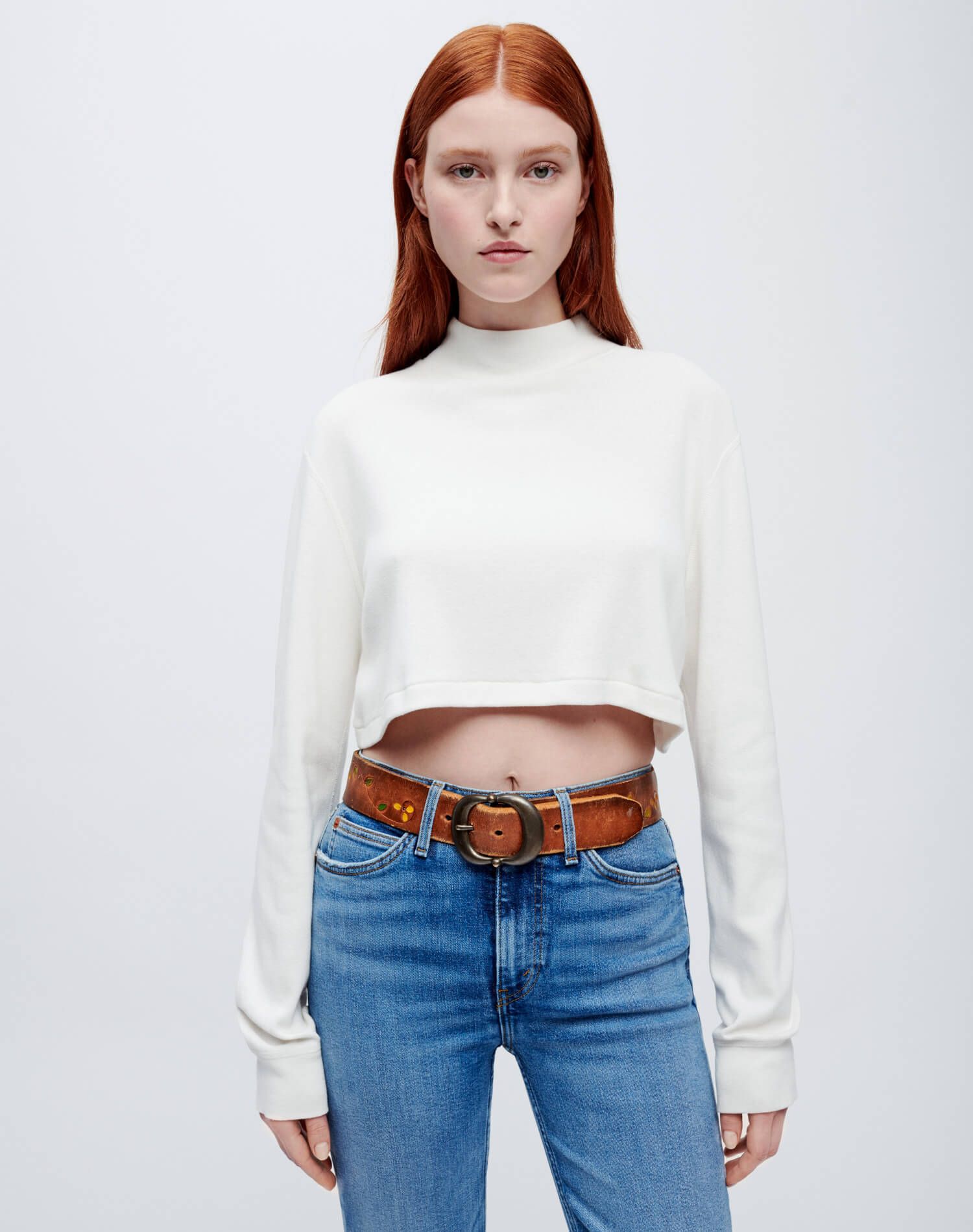 Cropped Mock Neck Long Sleeve - Vintage White sold by Re/Done